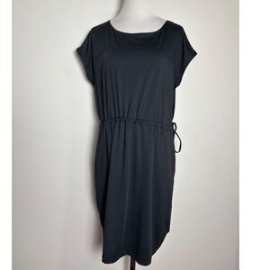 Columbia Black Drawstring Waist Dress XL Pockets Short Sleeve Active Travel